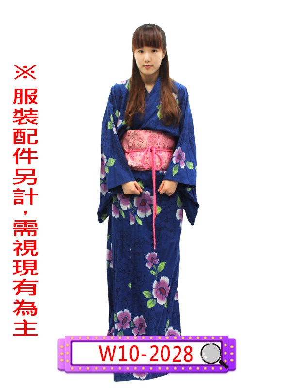 W10-2028.藍紫花布和服.和服.吳服.著物.藝妓.藍色